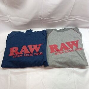 Lot Of 2 RAW Rolling Papers Shirts Women's S Gray Navy Lightweight Pull‎ Over